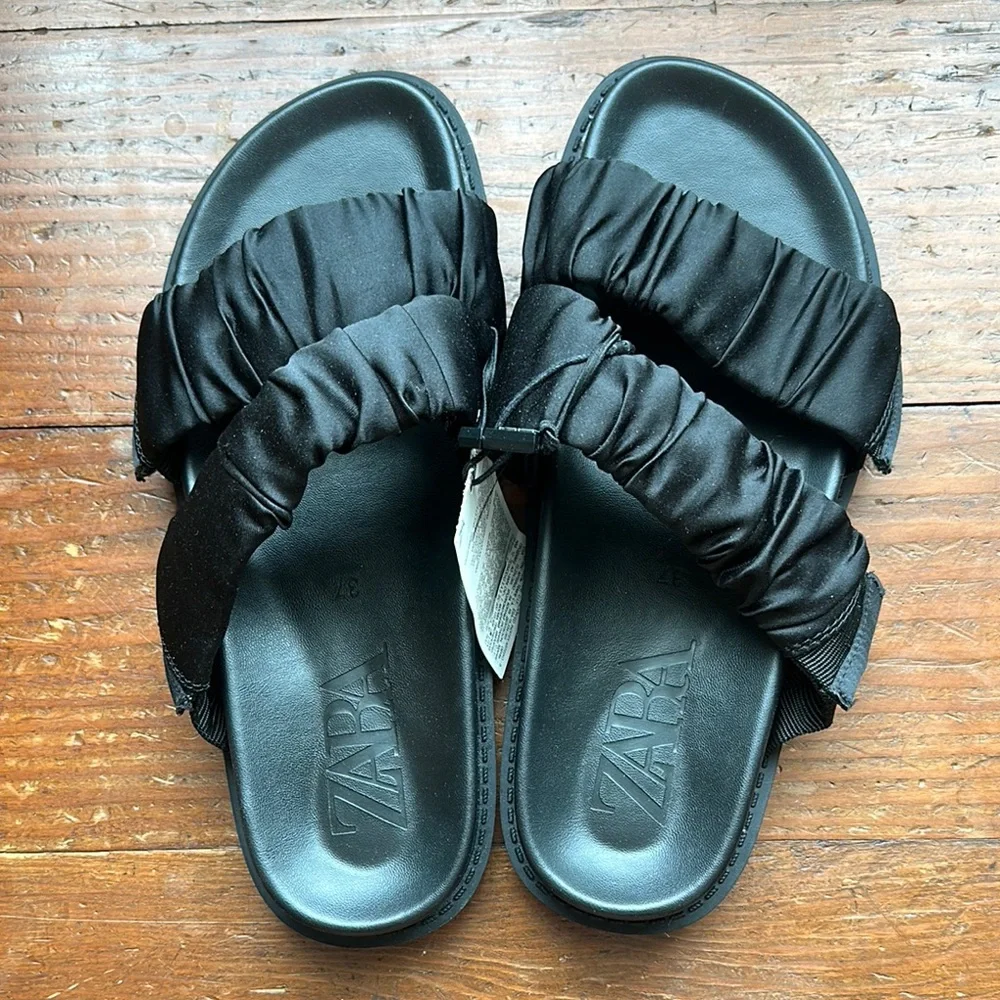 Zara Black Ruffled Slide Sandals 6.5/37 NWT - Picture 7 of 7